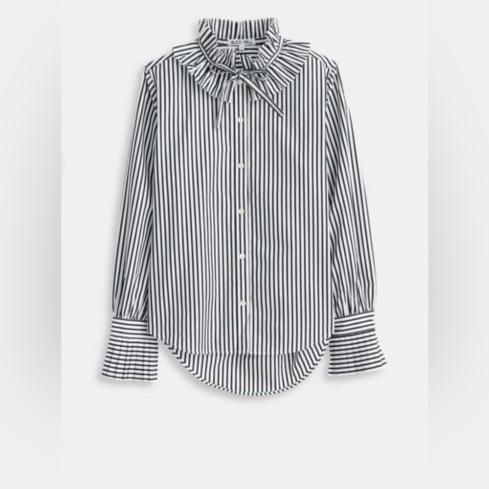 Alex Mill Aurora Striped Ruffle Collar Shirt Cotton Size L